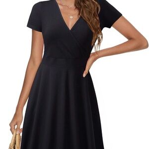Black Faux-Wrap Midi Dress